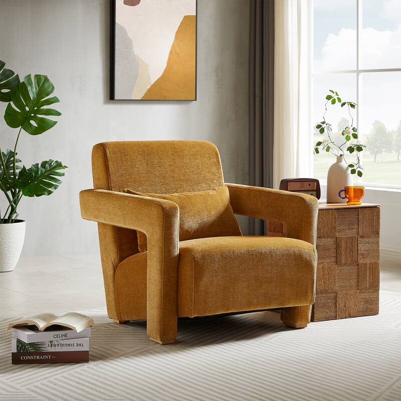 Modern 30.3" Accent chair with Square Wooden Block Legs and Ergonomic Lumbar Support
