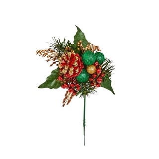 Red/Green Ball Berry Cone Pick, Set of 12 - 7"