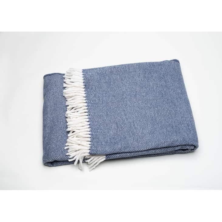 Navy Blue Mini Dot Fringed Throw Blanket