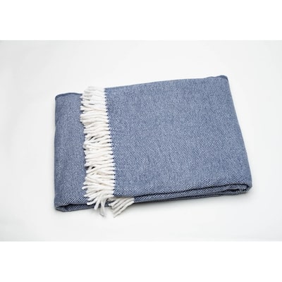 Navy Blue Mini Dot Fringed Throw Blanket
