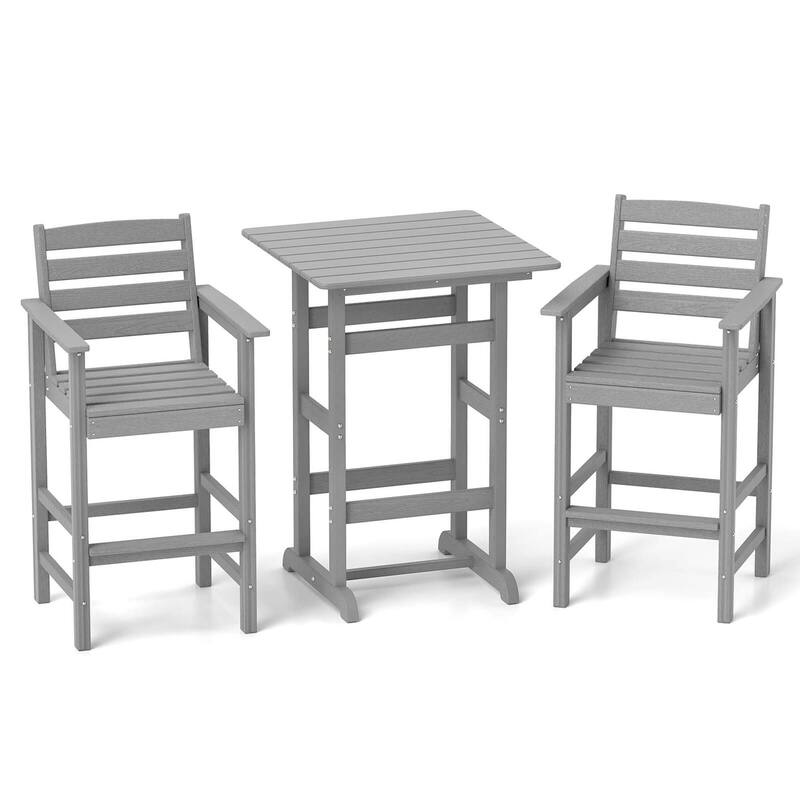 Costway 3-Piece Patio HDPE Bar Set Armchairs with Square High-Top - See Details