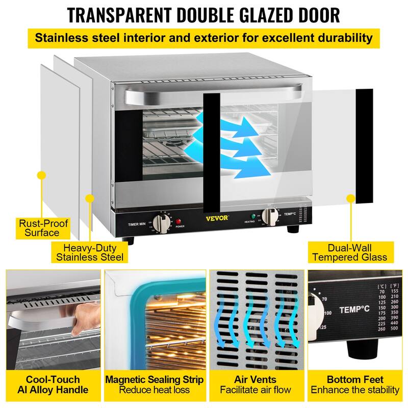 VEVOR Commercial Convection Oven,21L/19Qt,Electric Baking Oven with Trays Wire Racks Clip Gloves