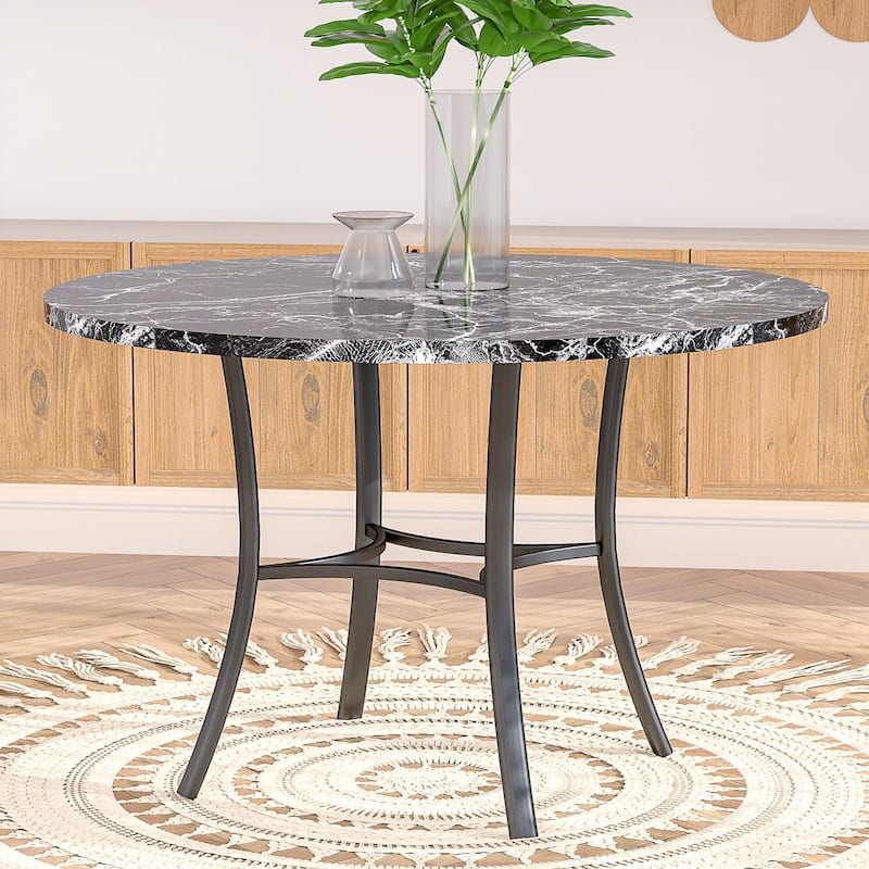 VECELO 5-piece Dining Set, Round Dining Table Set with Upholstered Parsons Dining Chairs for Small Space