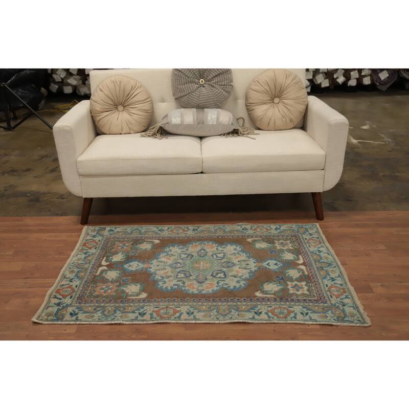 Hand Knotted Oriental 100% Wool Carpet Traditional Medallion Brown Tabriz Area Rug - 4' 7'' X 3' 0''