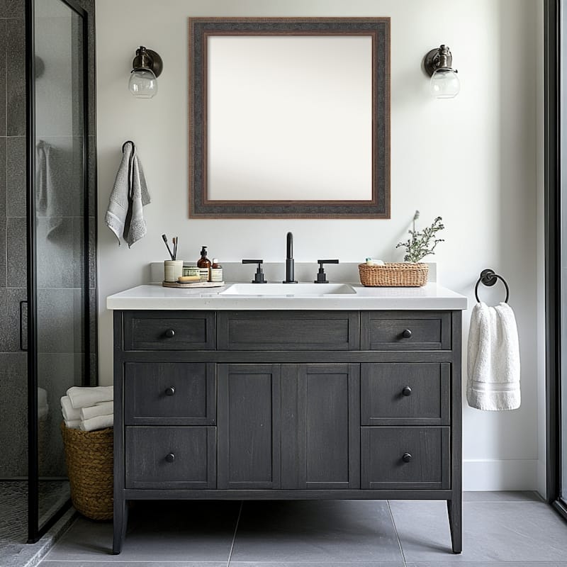 Attic Aged Non-Beveled Wood Framed Bathroom Vanity Wall Mirror