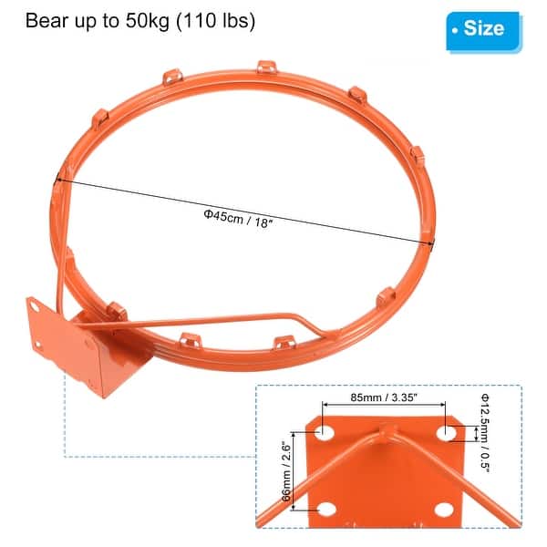slide 2 of 7, 18" Basketball Rim Wall Door Mounted Standard Goal (Hollow Steel) - Orange Orange