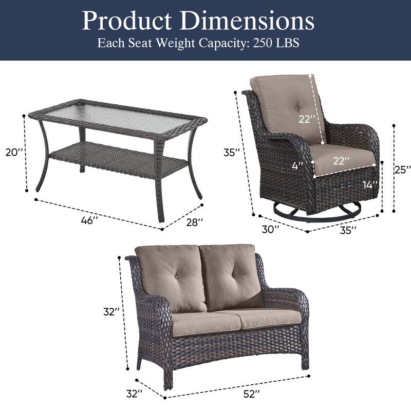 Outdoor Swivel Chairs with Loveseat Coffee Table Brown-Grey - Brown