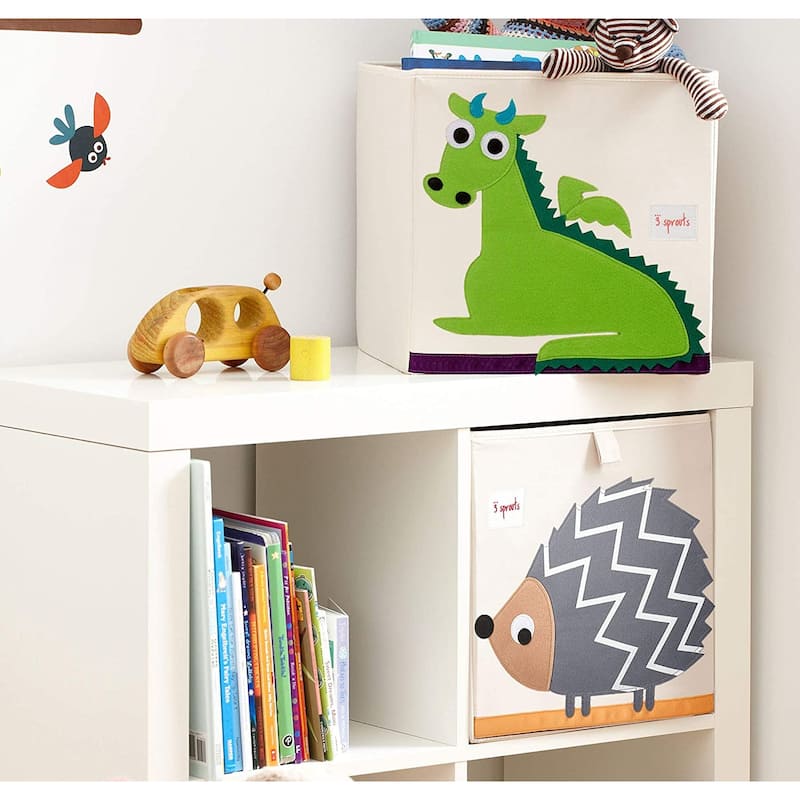 3 Sprouts Kids Childrens Foldable Felt Dragon Storage Cube Bin Box (2 Pack)