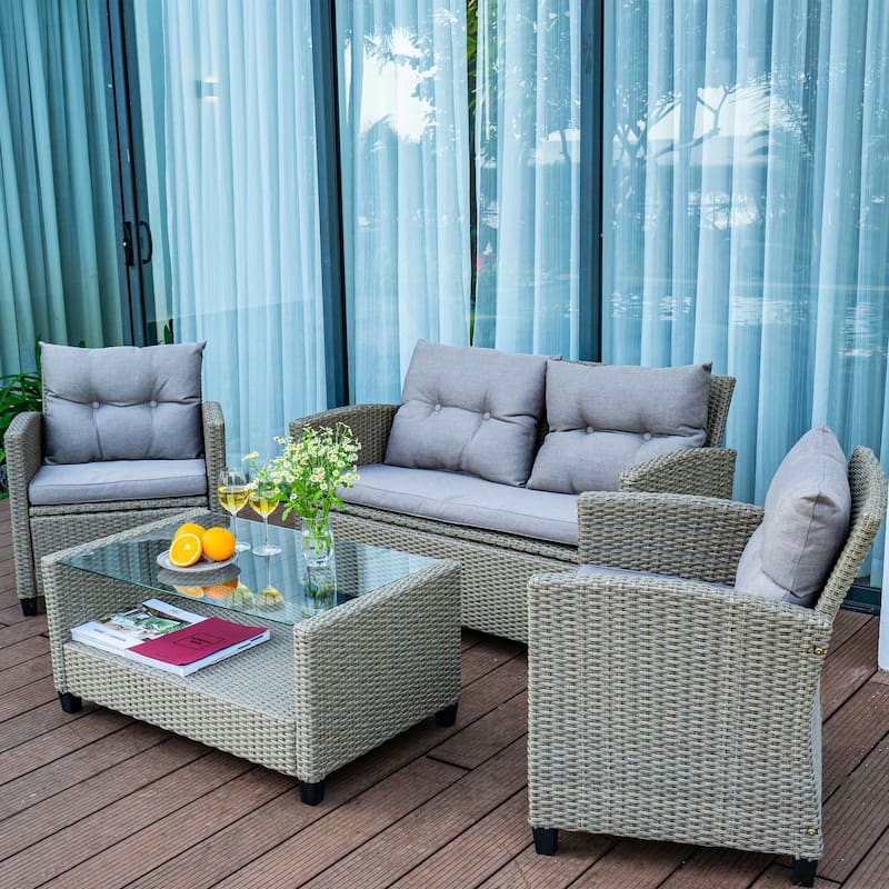 M4H Versailles 4-Piece Wicker Sectional Outdoor Conversation Set