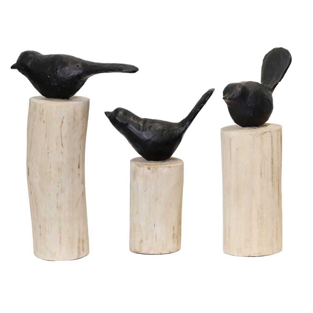 StyleCraft Wood Birds On Stumps - Set of 3