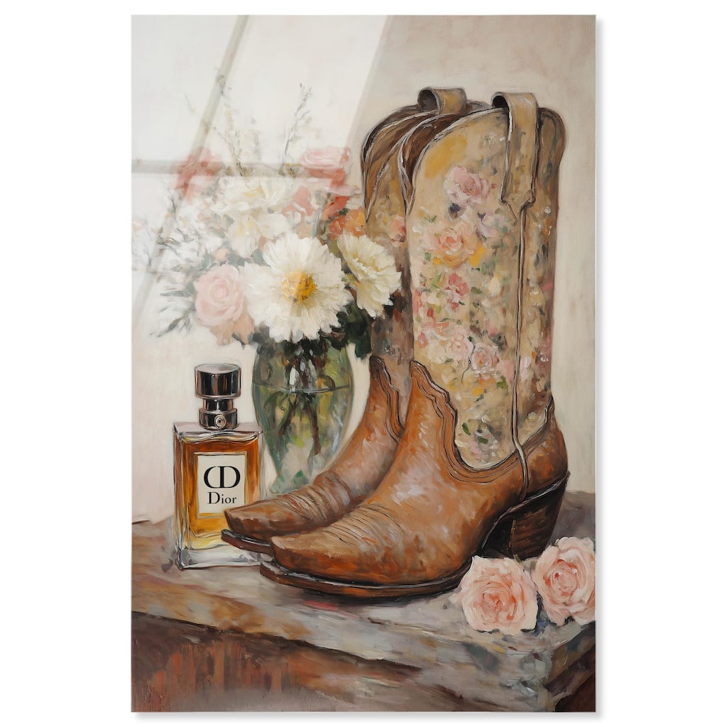 Delicate Floral Boots Acrylic by Art Remedy, Ready to Hang