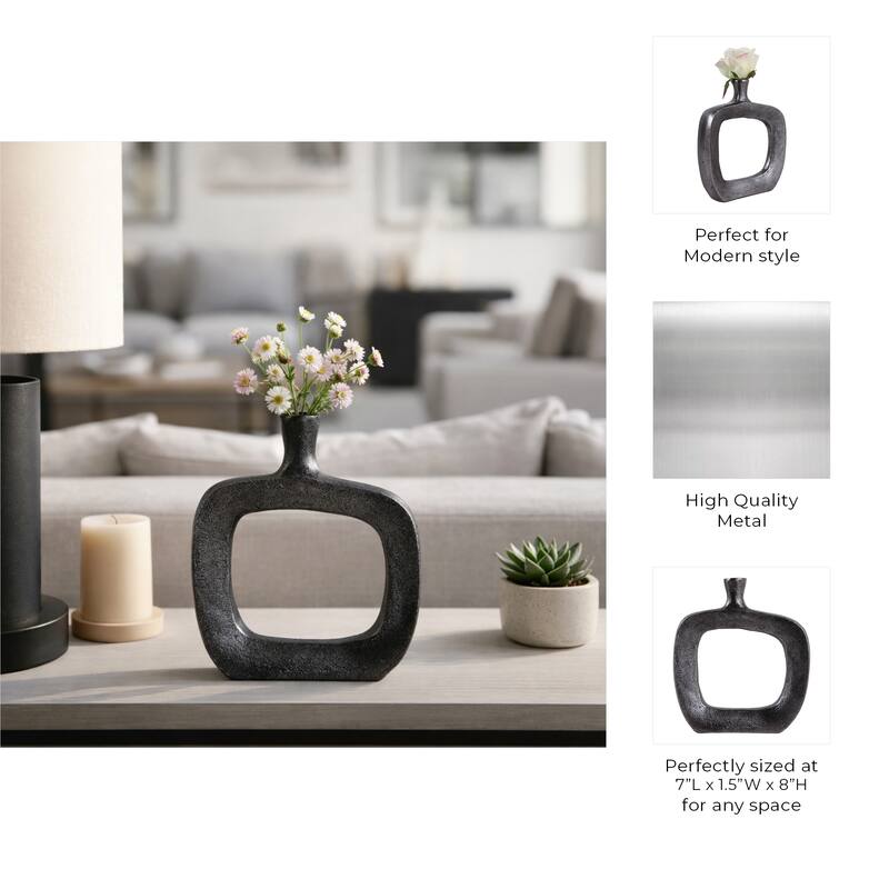 Modern Square Metal Bud Vase with Open Cut Out - Tall Flower Vase