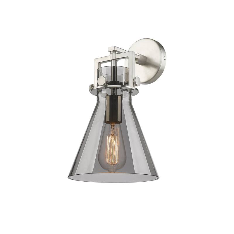 Innovations Lighting Newton Cone - 1 Light 8" Wall-Mounted Sconce - Satin Nickel/Light Smoke