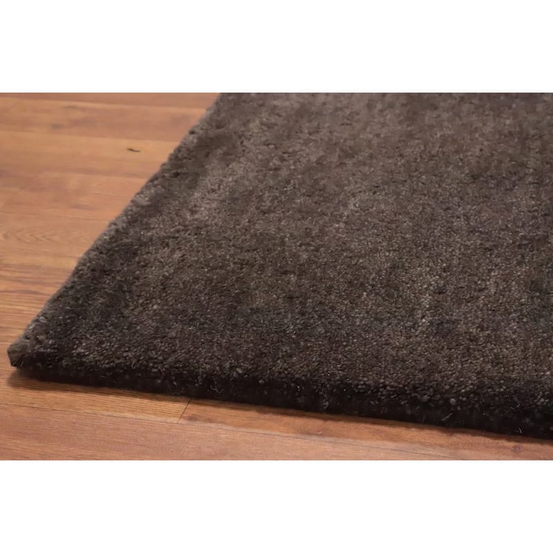 Hand Knotted Oriental 100% Wool Carpet Modern Solid Brown Gabbeh Runner Rug - 4' 9'' X 2' 3''