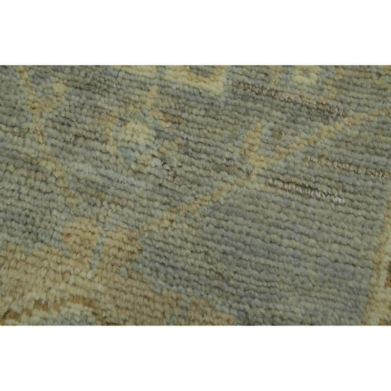 Vegetable Dye Wool Oushak Turkish Area Rug, Floral Geometric Carpet - 12' 0'' X 9' 3''