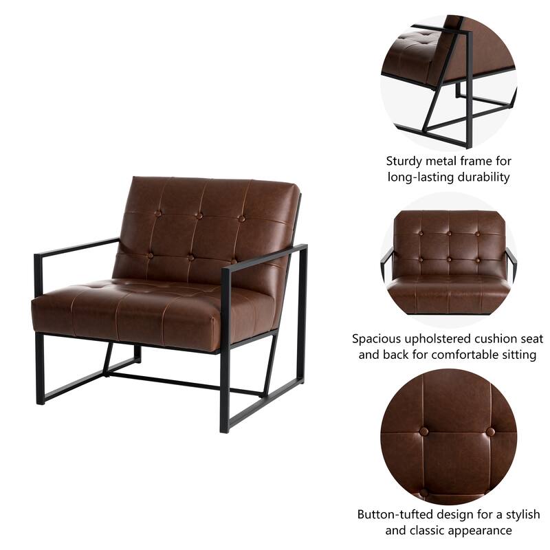 Glitzhome 29.50"W Mid-Century PU Leather Tufted Accent Chair - 29.5"W x 30.5"H x 29.25"D