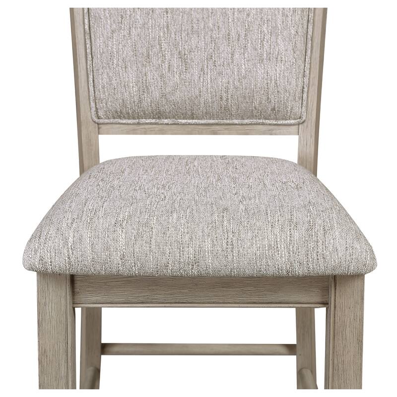 2-Piece Farmhouse Counter Stool Set - Tan/Beige Gray Finish with Footrest & Upholstered Back