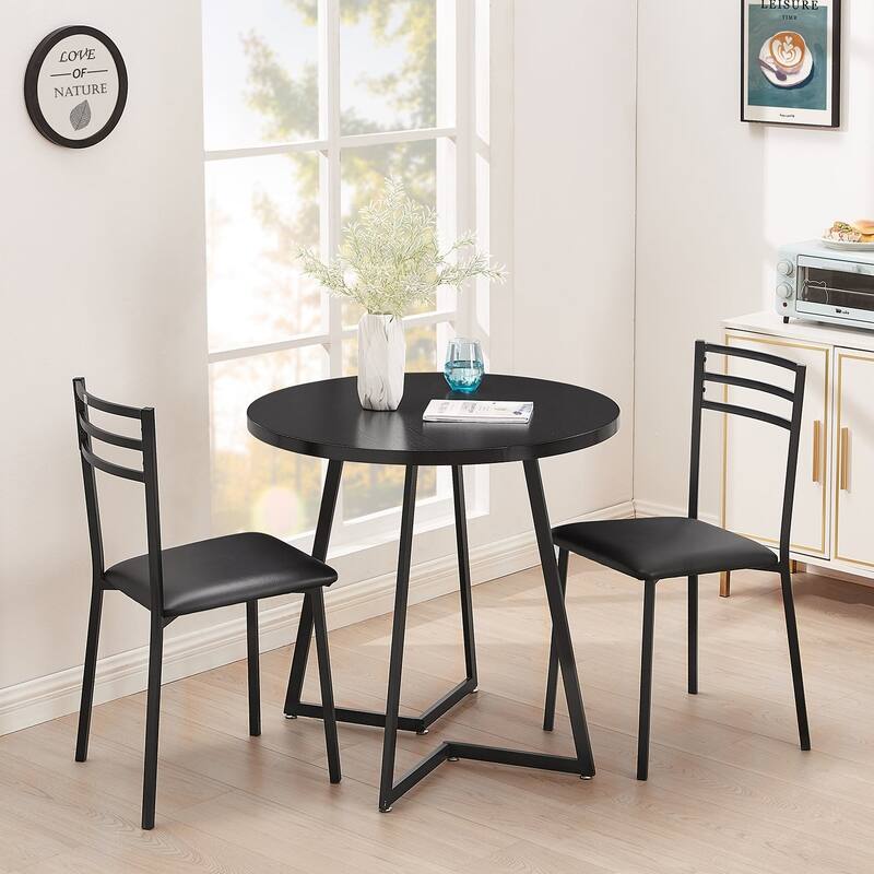 VECELO 3-Pieces Round Dining Sets for Small Spaces Butterfly Leg Table Dining Table Set of 3 - Black
