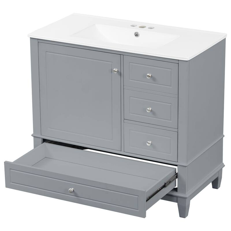 GDFStudio - Isabella 36-Inch Freestanding Bathroom Vanity with Ceramic Sink and Ample Storage Solutions