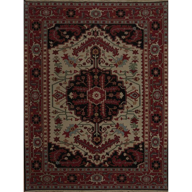 Hand Knotted Oriental 100% Wool Carpet Traditional Geometric Beige & Ivories Sumak Area Rug - 12' 1'' X 9' 1''