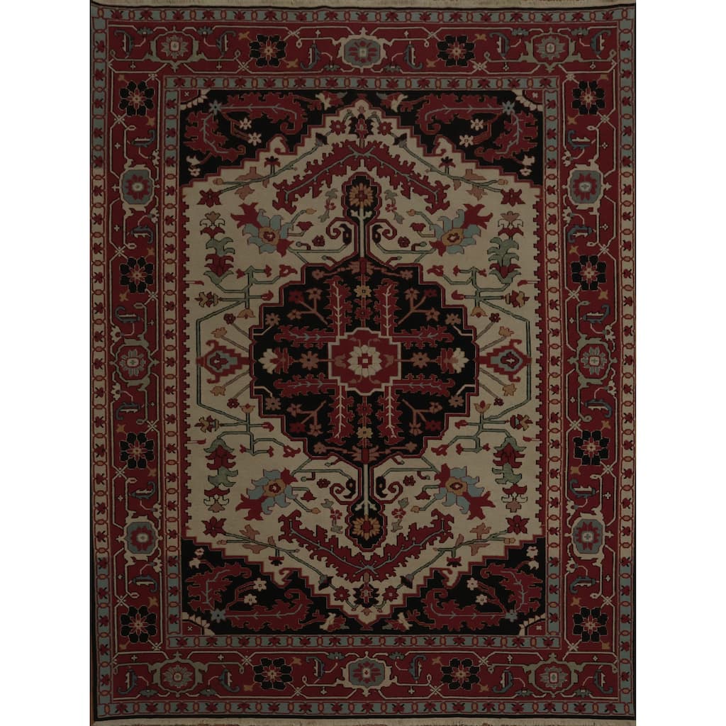 Hand Knotted Oriental 100% Wool Carpet Traditional Geometric Beige & Ivories Sumak Area Rug - 12' 1'' X 9' 1''