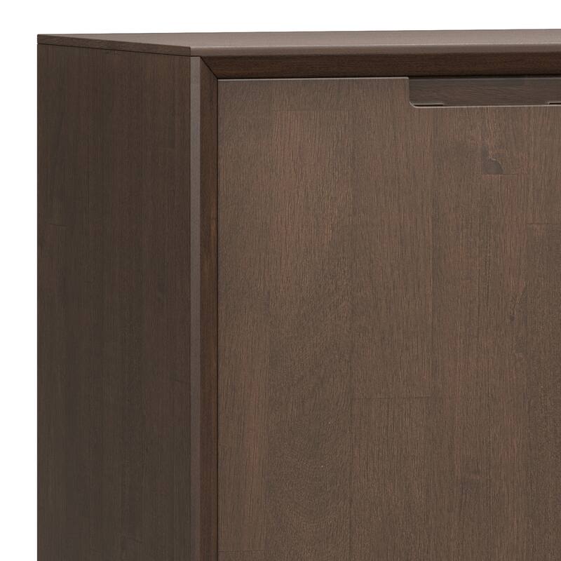 WYNDENHALL Devlin SOLID HARDWOOD 32 inch Wide Modern Low Storage Cabinet in Walnut Brown - 14" D x 32" W x 31.5" H