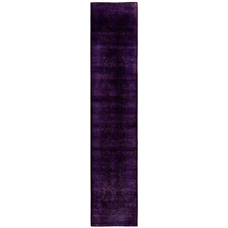 Overdyed One-of-a-Kind Hand-Knotted Runner Rug - Purple - 2' 7" x 12' 7"