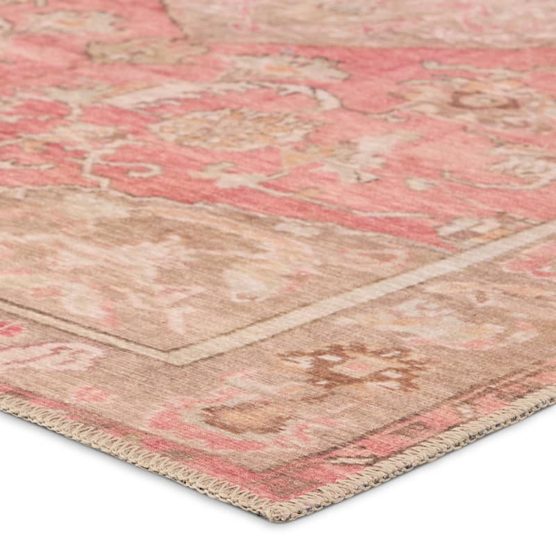Cheney Machine Washable Medallion Pink/Beige Rug