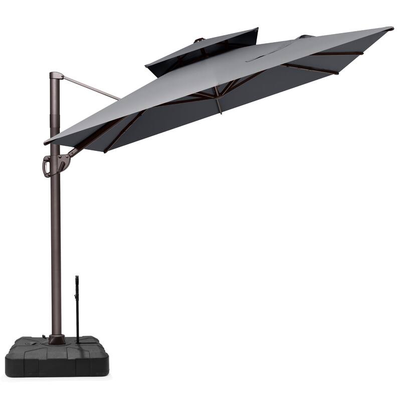 9x11 FT Rectangular Outdoor Patio Double Top Cantilever Umbrella with Rod Base - DarkGrey