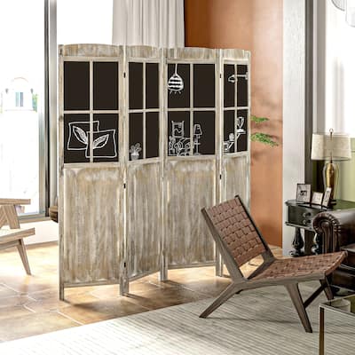 HOMCOM 4 Panel Room Divider, 5.6' Tall Farmhouse Style Folding Indoor Portable Wood Privacy Screen with Black Boards