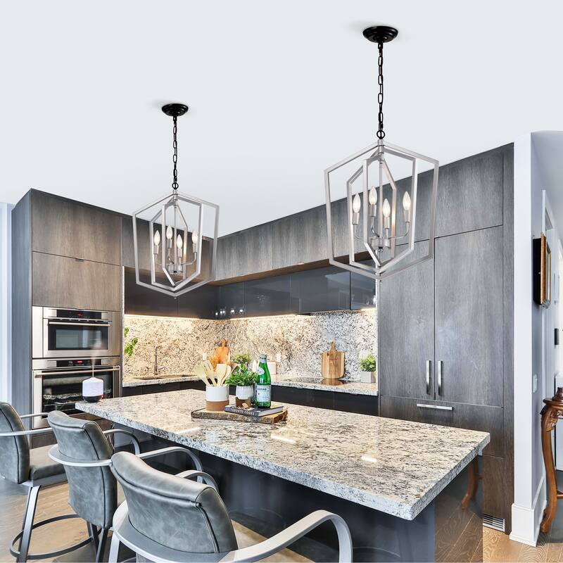 Anmytek 4-Light Farmhouse Cage Chandelier Black Silver Adjustable Height E12 Bulbs Not Included