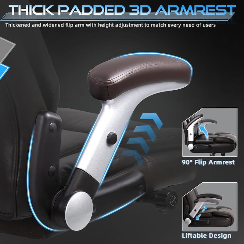 BOSSIN 600lbs Big and Tall Office Leather Chair with Flip up Armrest, Ergonomic Lumbar Support and Quiet Rubber Wheel