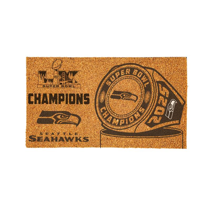 28 in. x 16 in. Seattle Seahawks Super Bowl 60 Coir Door Mat - Super Bowl Ring