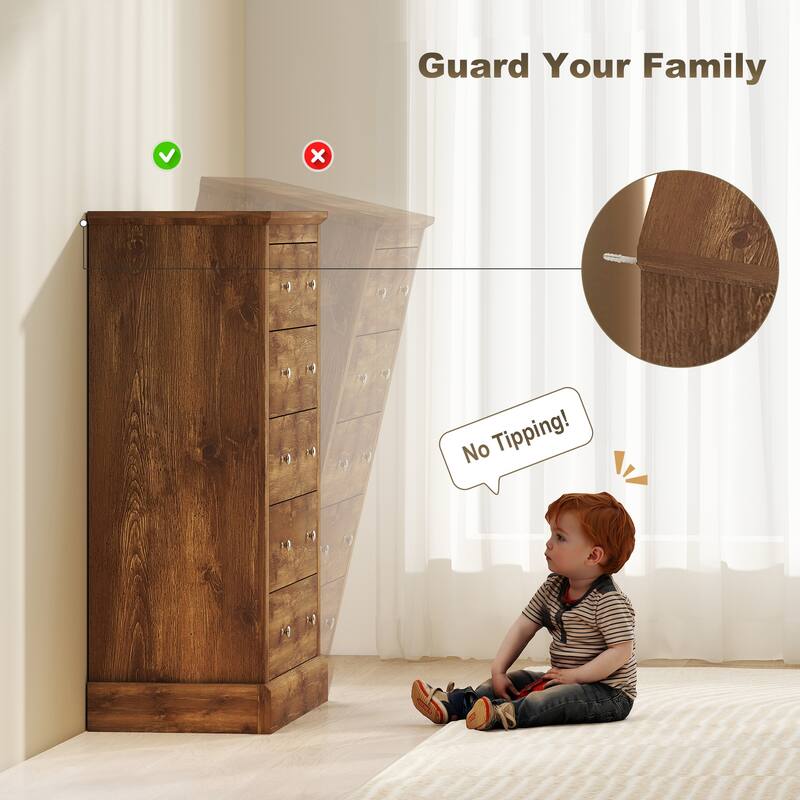 Classic Farmhouse 5-Drawer Dresser Particleboard & MDF Chest with Spacious Storage and Rustic Design