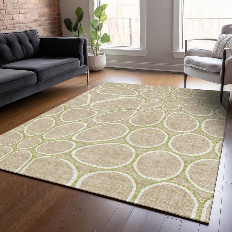 Machine Washable Indoor/ Outdoor Modern Bubbles Chantille Rug - Tan - 2'6" x 3'10"