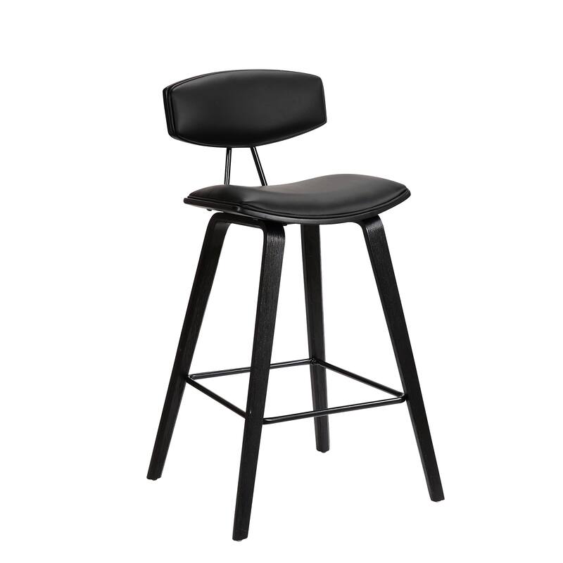 Fox 26" Counter Stool, Black Wood with Black Faux Leather - Counter Height