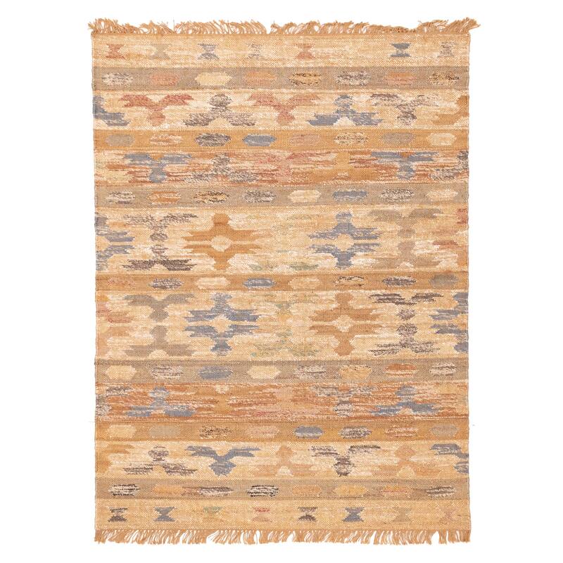 ECARPETGALLERY Flat-Weave Palas Denizli Light Brown Jute Kilim - 5'7 x 7'6