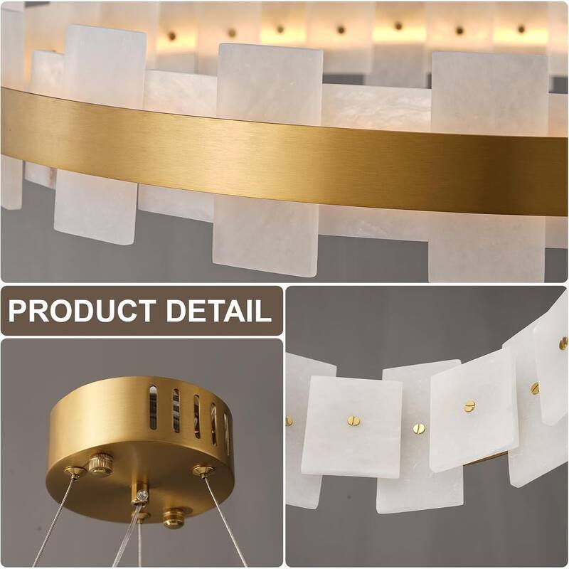 KAYLA Luxury Alabaster Chandelier, 37.4 in. Modern Integrated LED Gold Pendant Light for Entryway, Living Room & Foyer