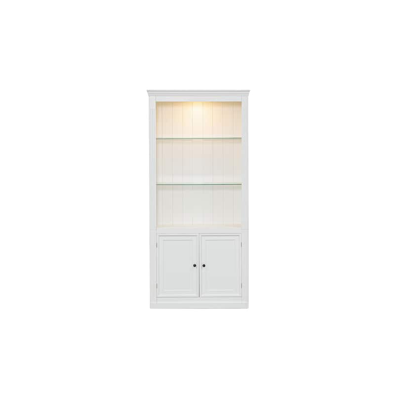 78.75 Inch Display Cabinet Showcase Display Rack, Wooden Bookcase with Tempered Glass Shelves White Bookshelf with 2 Doors
