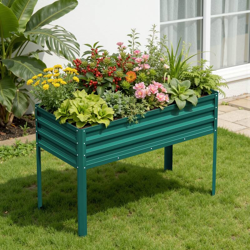 Meyreso 48" x 30" x 20" Galvanized Raised Garden Bed with Legs, Metal Elevated Planter Box, Rust-Resistant, Safety Edging - Green - 48*24*30in - Steel