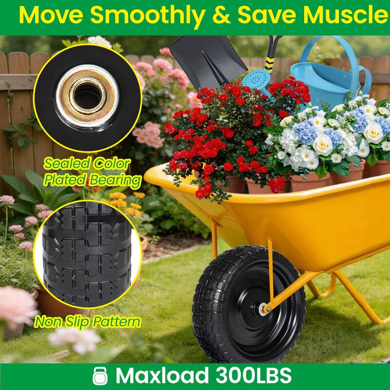 13 Inch Solid Rubber Tires 4.00-6 Flat Free Wheels with 2.2" Offset Hub Replacement for Gorilla Cart, Hand Truck(Set of 1)