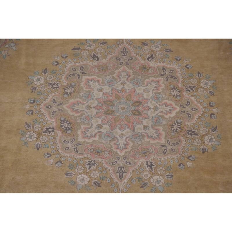 Hand Knotted Oriental 100% Wool Carpet Traditional Medallion Yellow & Gold Tabriz Area Rug - 11' 0'' X 8' 3''