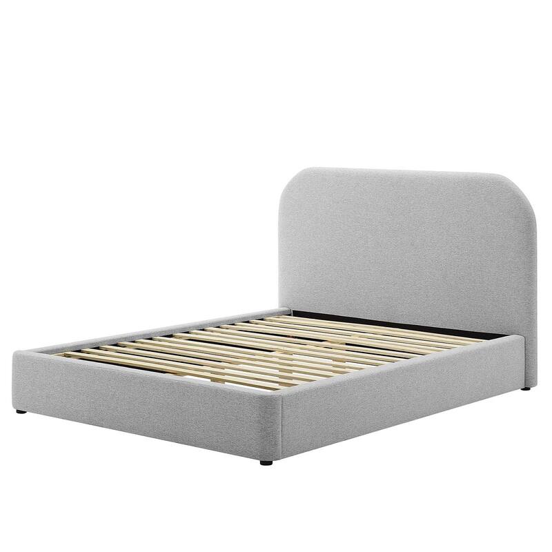 Hillsway Modern Curved Headboard Light Grey Fabric Upholstered Queen Size Platform Bed