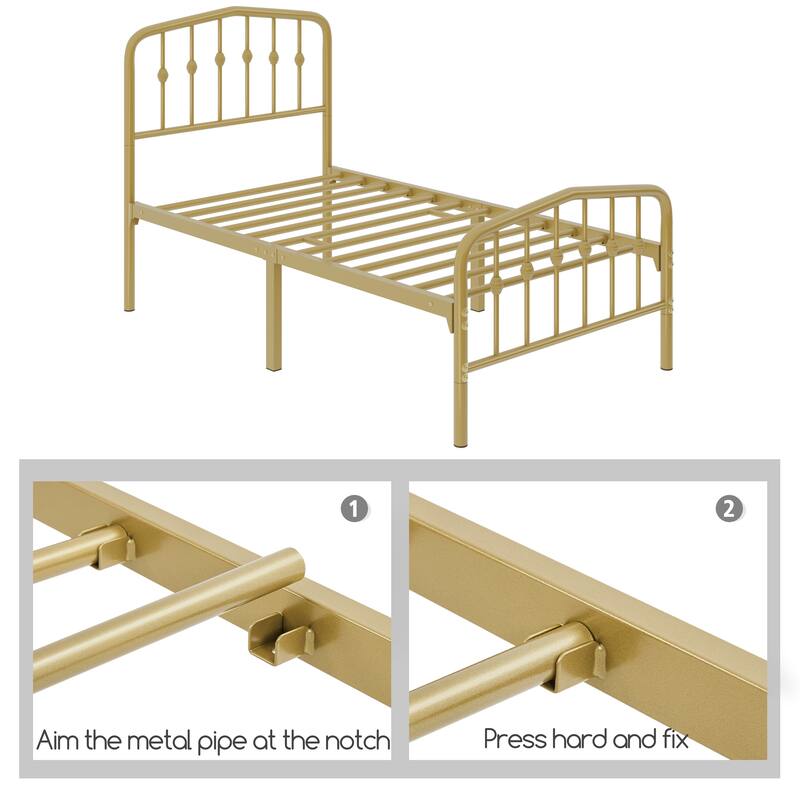Yaheetech Bed Frame with Arched Headboard Modern Metal Bed Frame with Heavy Duty Slat Support