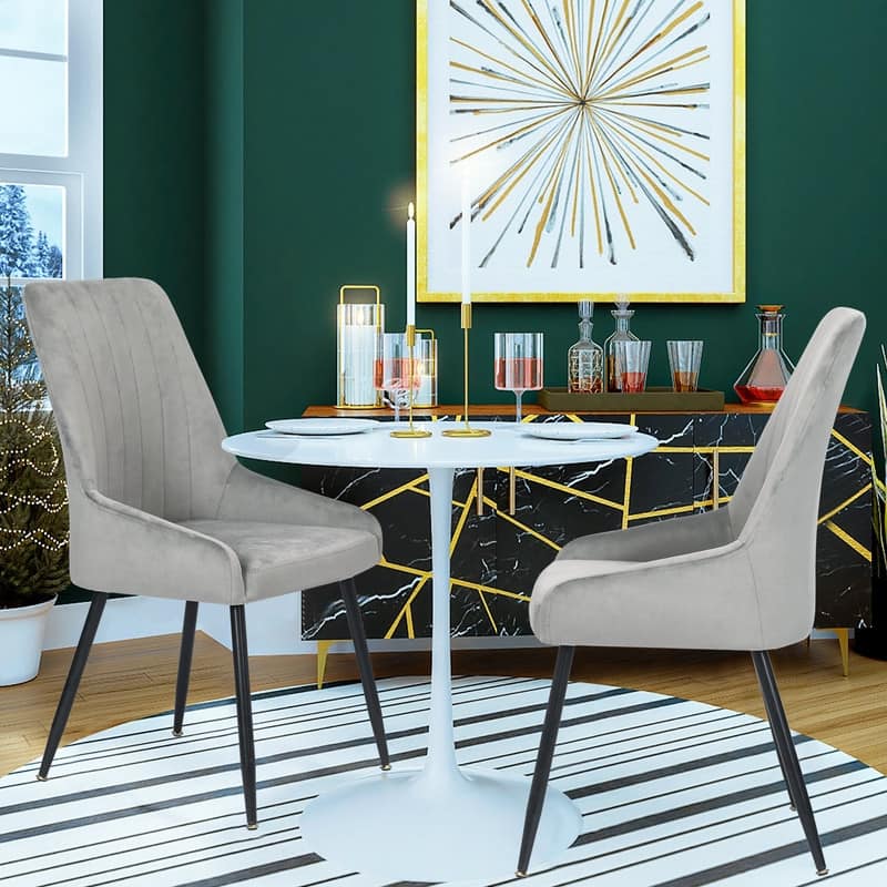 Adeco Set of 2 Accent Dining Chairs, Modern Elegant Velvet Chair - Grey
