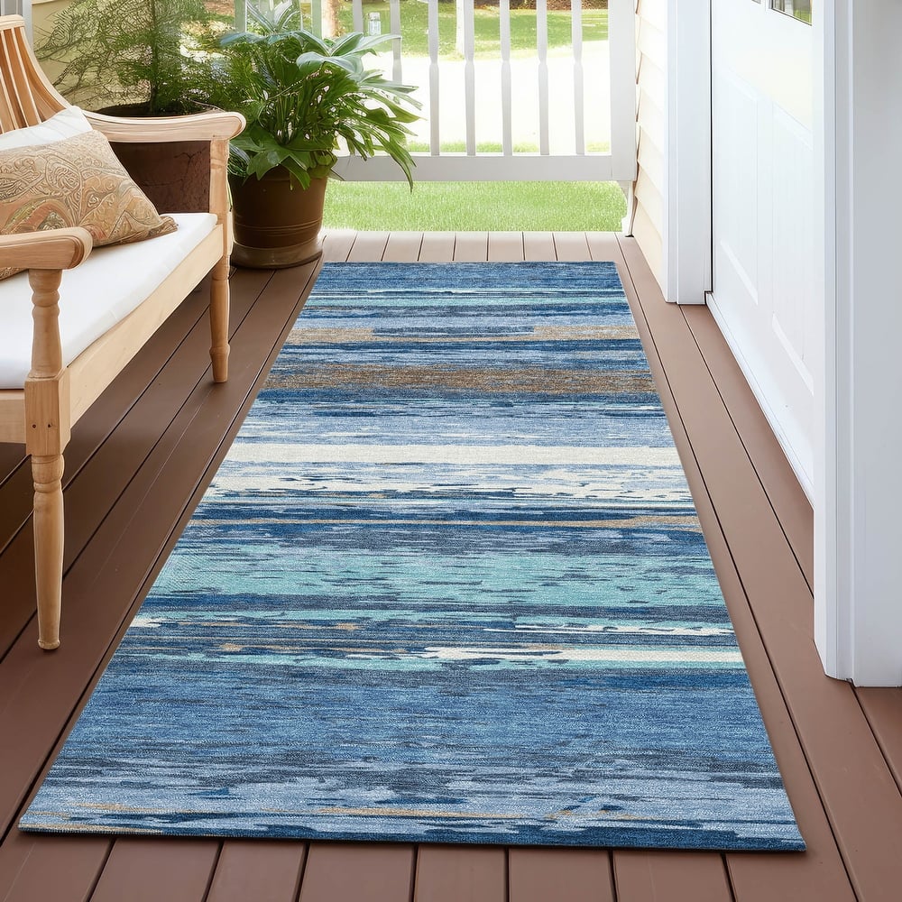 Machine Washable Indoor/ Outdoor Abstract Stripes Chantille Rug
