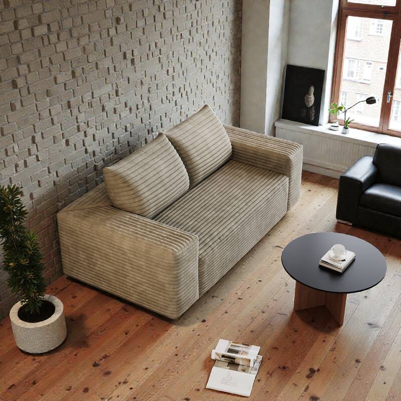 63" Corduroy 2-Seater Sofa, Deep Seat Comfy Loveseat Couch, No-Assembly Soft Fabric Sofa for Living Room & Apartments