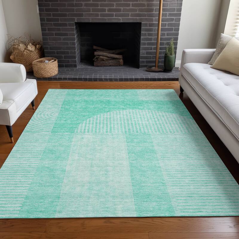 Machine Washable Indoor/ Outdoor Chantille Modern Deco Rug - Teal - 9' x 12'