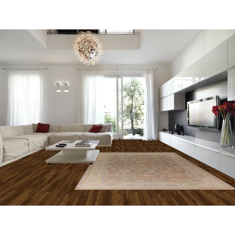 Floral Oushak Vegetable Dye Area Rug Hand-Knotted Brown Wool Carpet - 9'0"x 13'0"