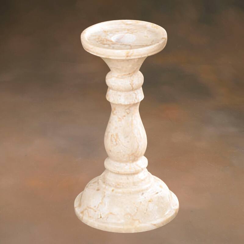Creative Home Champagne Marble 8-3/4"H Candle Holder with Glossy Finish